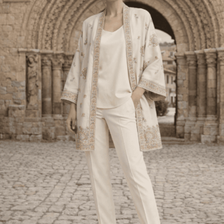 Kimono de semiseda a medida crudo con estampado oriental Julunggul 1