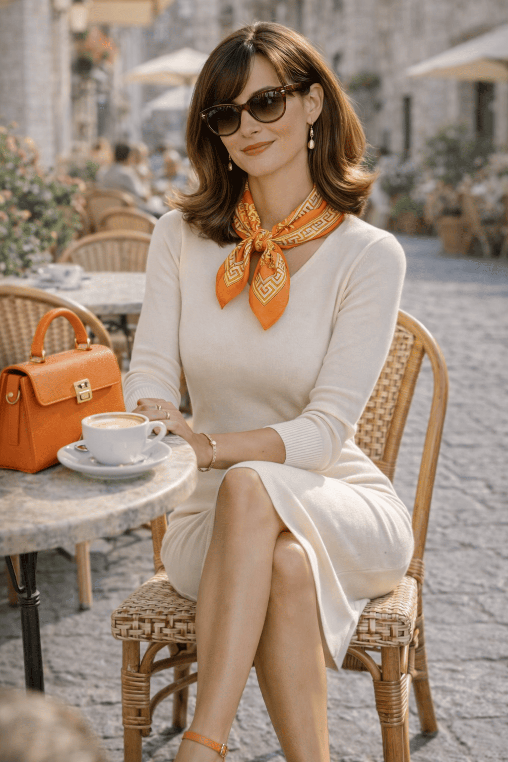 Pañuelo de mujer de cuello o pelo con estampado naranja de semiseda 70x70 cm Julunggul