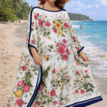 caftan talla grande para mujer curvy y en cualquier talla para playa o calle de semiseda estampada Julunggul
