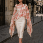 Chal echarpe de seda natural exclusivo para boda de Julunggul, para mujer elegante beige y rosa de flores