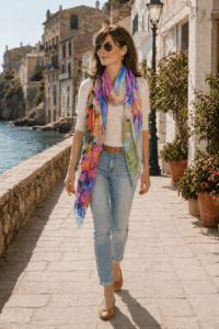 Fular de seda natural de mujer estampado con colores para verano de Julunggul