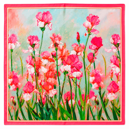 Pañuelo de cuello de seda natural estampado con amapòlas color coral de 52x52 cm para cuello y pelo de Julunggul