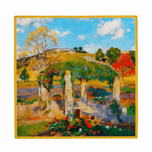 Pañuelo de seda natural estampado Obras de arte, de 52x52 cm de Julunggul