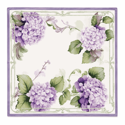 Pañuelo de seda natural estampado flores violetas sobre fondo beige de 52x52 cm para cuello y pelo de Julunggul